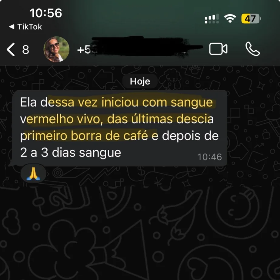 Print de conversa relatando melhoras no tratamento para endometriose