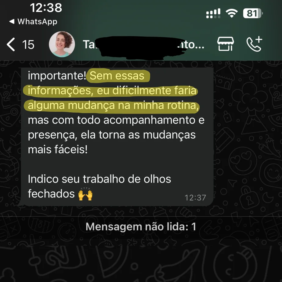 Print de conversa sobre mudanças de hábitos no acompanhamento